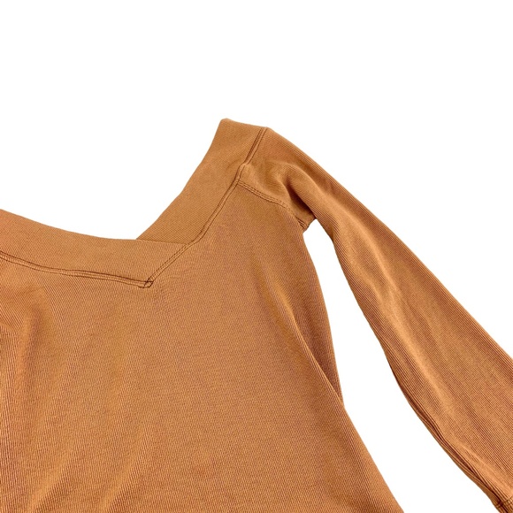 We the Free Orange Vneck Ribbed Top - Picture 2 of 4
